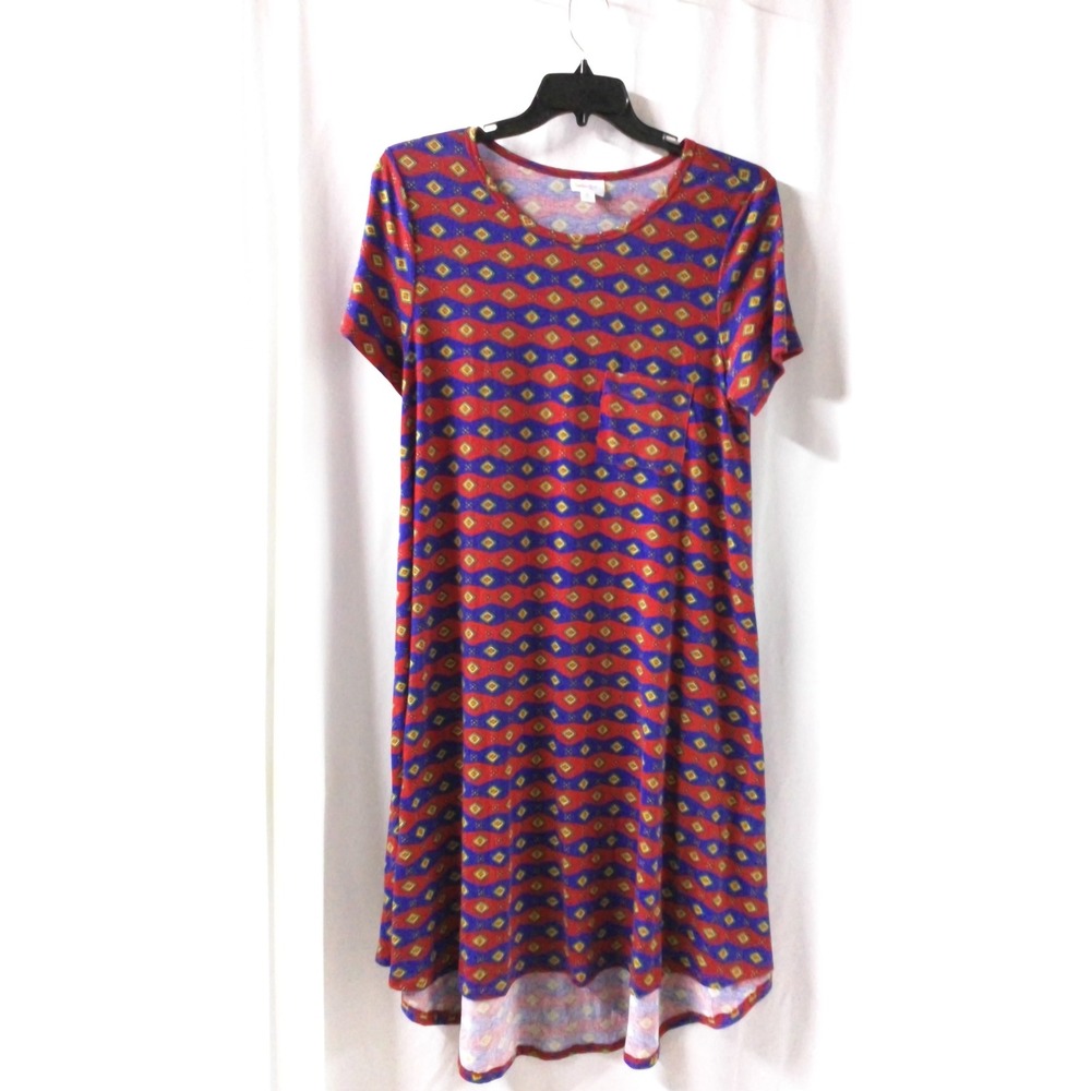 LuLaRoe Women's XL Red & Blue Striped Short Sleeved Dress‎